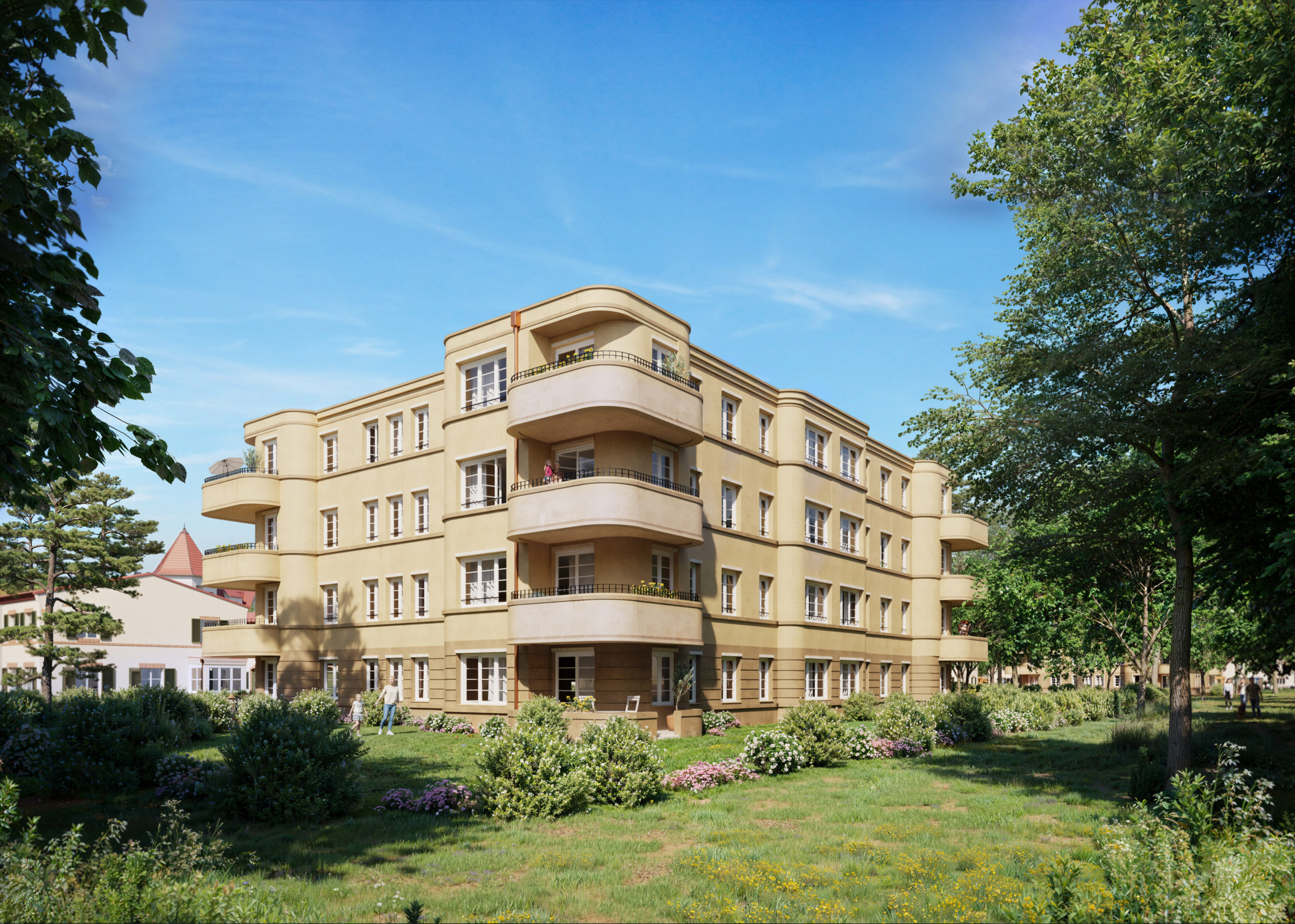 Die Parkvilla Amalia ist ein Neubau inmitten der aufwendig restaurierten ehemaligen Klinikgebäude in Beelitz-Heilstätten. Bild: VERIMAG